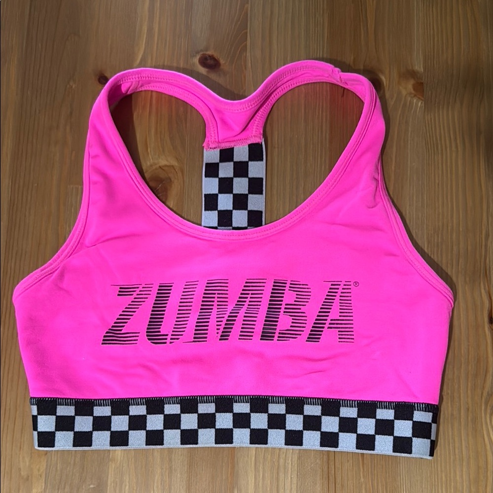 Zumba Fitness Neon Pink Checkered Sports Bra